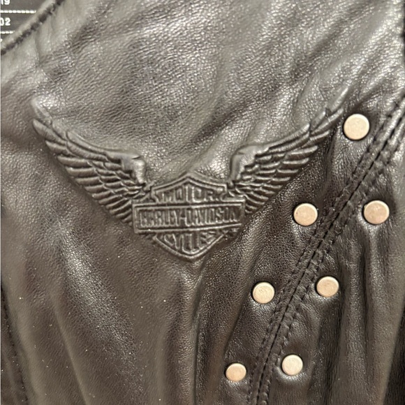 Vintage Harley Davidson Black Leather fancy ✨silver  Studded ✨Vest -XS-Zip front - Picture 16 of 16